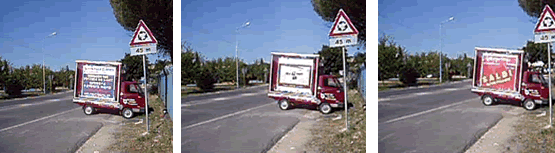 furgone pubblicitario con manifesti a teli rotanti